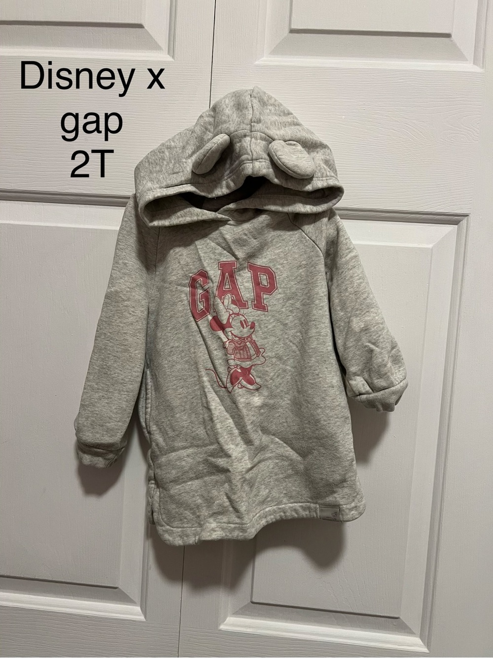 GAP Kids Light Gray Hoodie Dress with Pink Minnie Graphic